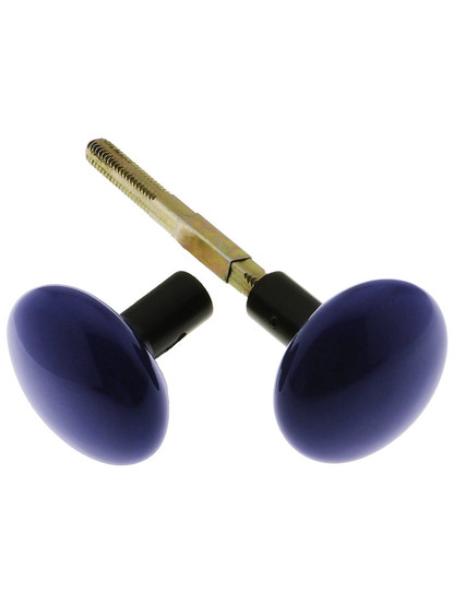 Pair of Blue Porcelain Door Knobs with Iron Shanks.