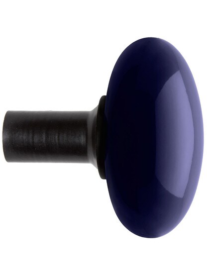 Alternate View 3 of Pair of Blue Porcelain Door Knobs with Iron Shanks.