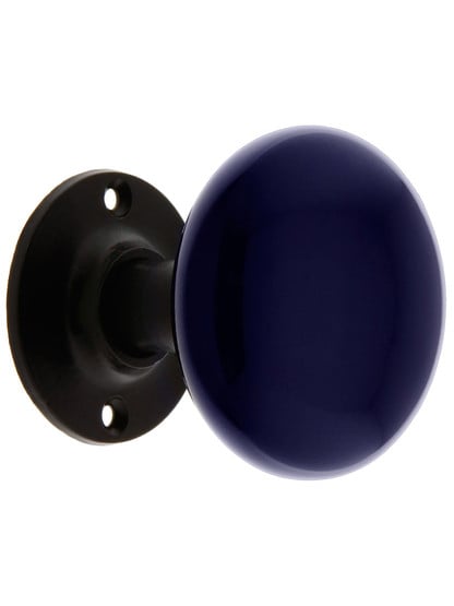 Alternate View 4 of Pair of Blue Porcelain Door Knobs with Iron Shanks.