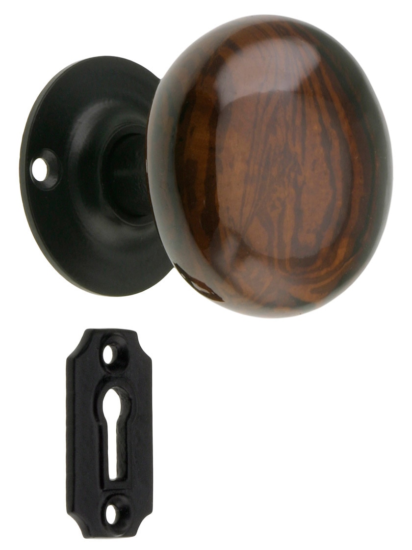 Pair of Bennington Style Door Knobs With Black Iron Shanks House of