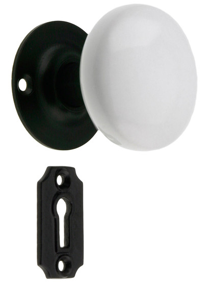 Alternate View 4 of Pair of White Porcelain Doorknobs With Black Iron Shanks.