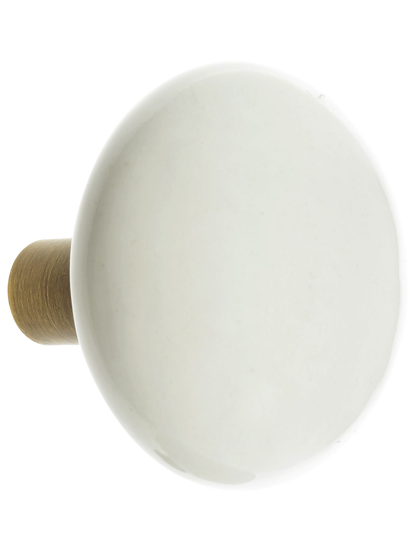 Alternate View 2 of Pair of White Porcelain Doorknobs with Brass Shanks.