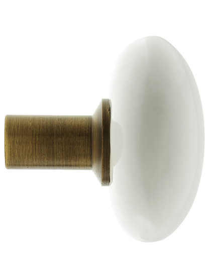 Alternate View 3 of Pair of White Porcelain Doorknobs with Brass Shanks.