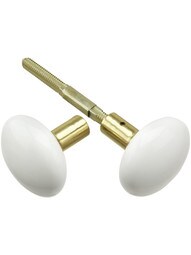 Pair of White Porcelain Door Knobs With Brass Shanks