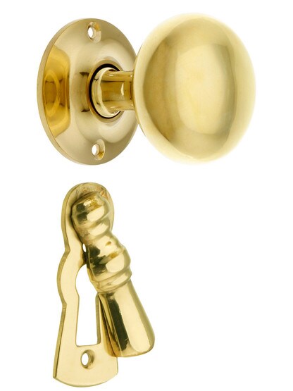 Alternate View 4 of Pair of Small Colonial Door Knobs In Unlacquered Cast Brass.