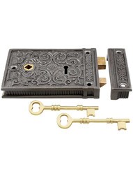 Cast Iron Scroll-Design Rim Lock.