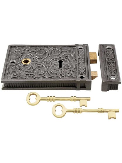 Cast Iron Scroll-Design Rim Lock.