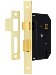 Standard Mortise Lock with Strike Plate and Keys in Bright Brass.