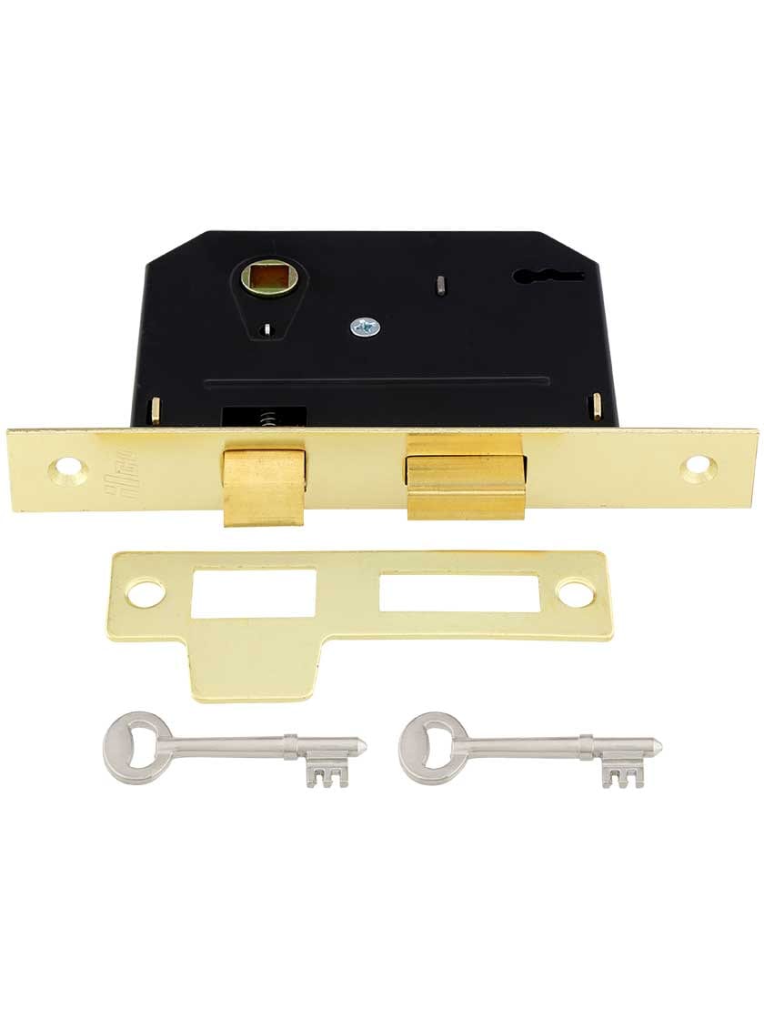 Key  And Stricker Plate #1 ANTIQUE  Mortise Lock BRASS FACE & Brass Bolts 