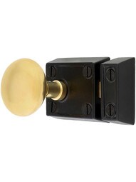 Small Cast Iron Rim Latch Set with Round Brass Knobs