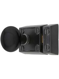 Small Cast Iron Rim Latch Set with Black Porcelain Knobs