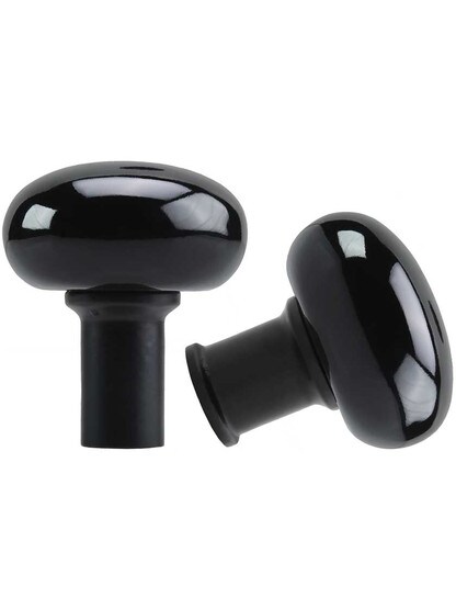 Alternate View 3 of Small Cast Iron Rim Latch Set with Black Porcelain Knobs.