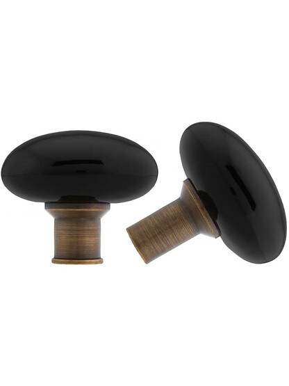Alternate View 3 of Solid Brass Horizontal Rim Lock Set with Black Porcelain Door Knobs.