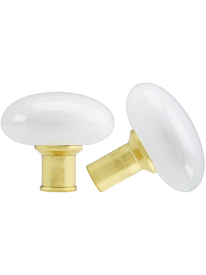Alternate View 3 of Solid Brass Horizontal Rim Lock Set with White Porcelain Knobs.