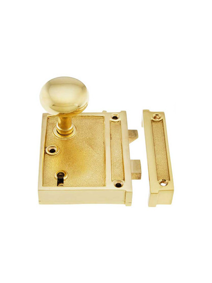 Solid Brass Vertical Rim Lock Set with Small Round Knobs