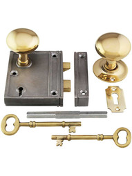 Cast Iron Vertical Rim Lock Set with Small Brass Knobs