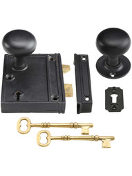 Cast Iron Vertical Rim Lock Set with Small Iron Knobs.