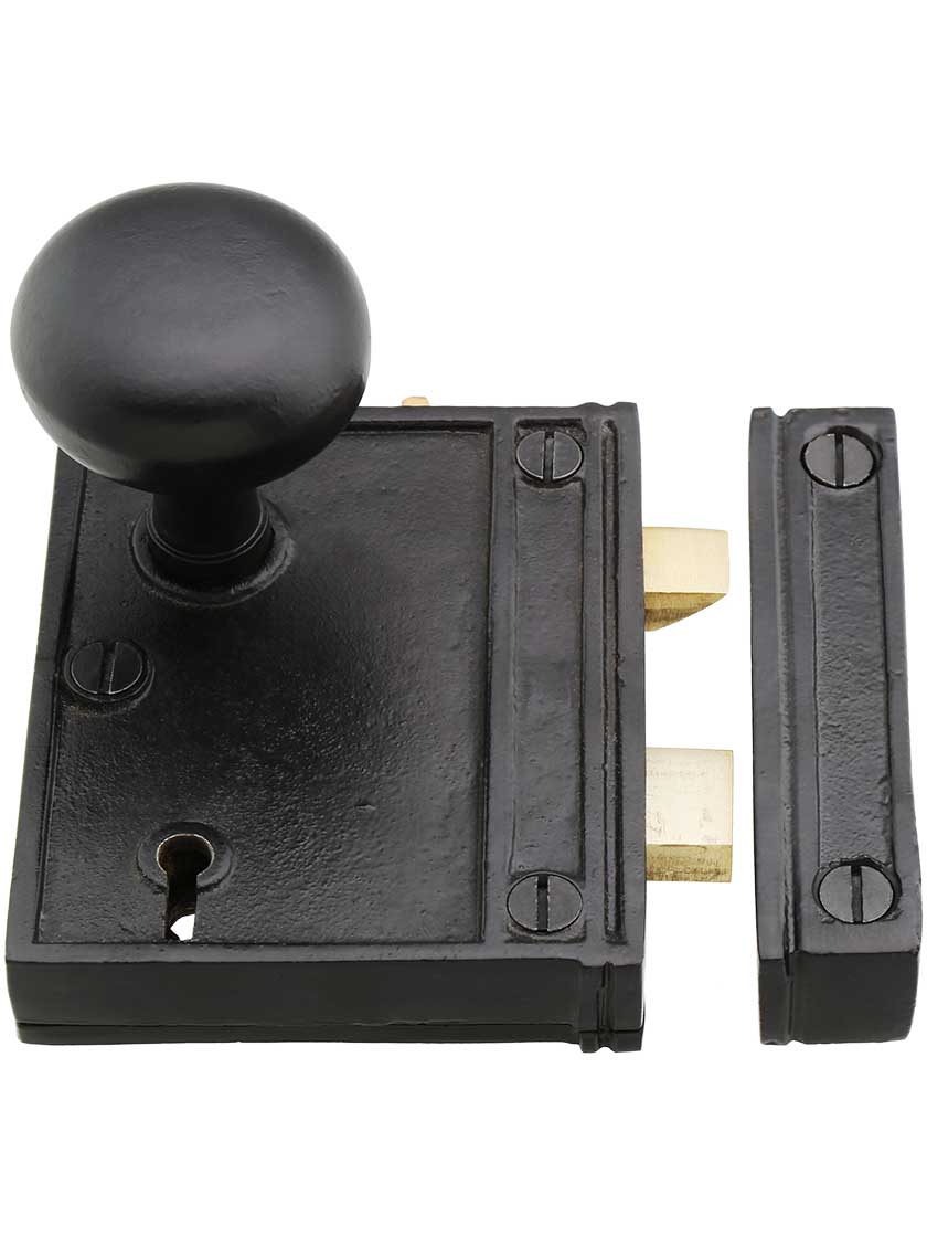 Cast Iron Vertical Rim Lock Set with Small Iron Knobs