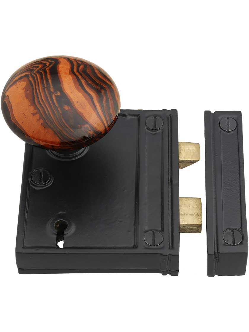 Cast Iron Vertical Rim Lock Set with Bennington Style Door Knobs