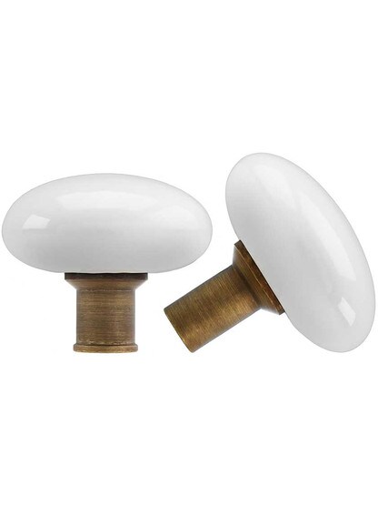 Alternate View 3 of Solid Brass Century Rim Lock Set with White Porcelain Knobs.