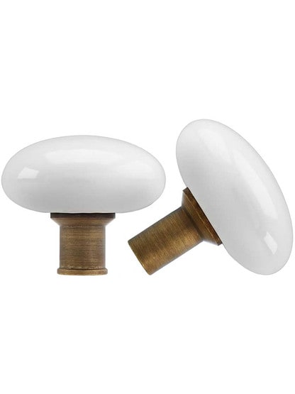 Alternate View 3 of Solid Brass Scroll Rim Lock Set with White Porcelain Knobs.