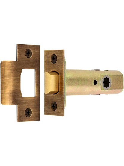 Alternate View of Premium Tubular Door Latch with Solid Brass Face and Strike Plates in Antique-By-Hand.