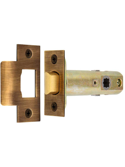 Alternate View of Premium Tubular Door Latch with Solid Brass Face and Strike Plates in Antique-By-Hand.