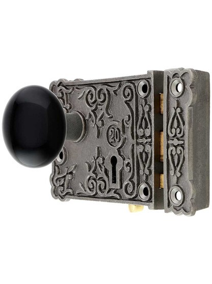 Alternate View of Cast Iron Century Rim Lock Set with Black Porcelain Knobs in