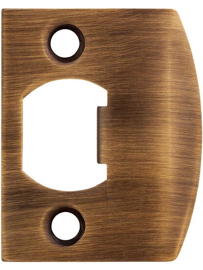 Solid Brass Full Lip Strike Plate with Square Corners in Antique-By-Hand.