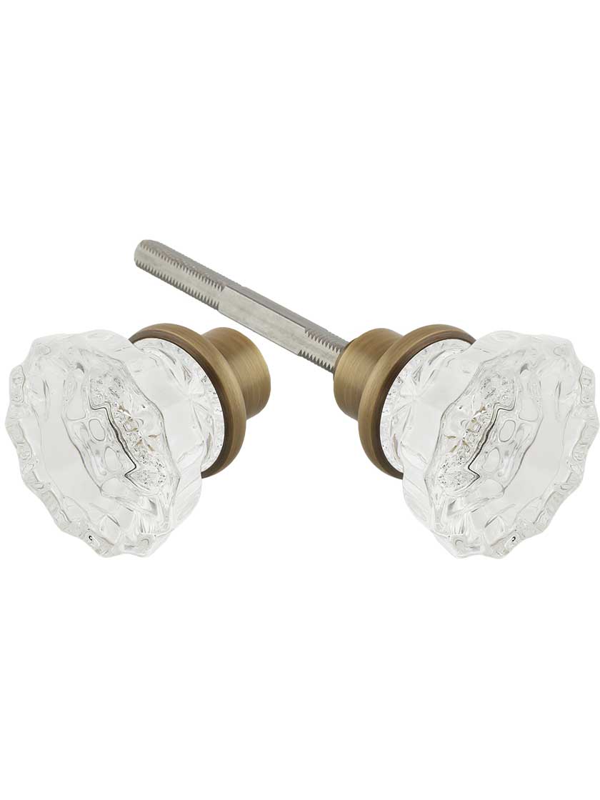 Pair of Lead Free Fluted Crystal Door Knobs in Antique-By-Hand