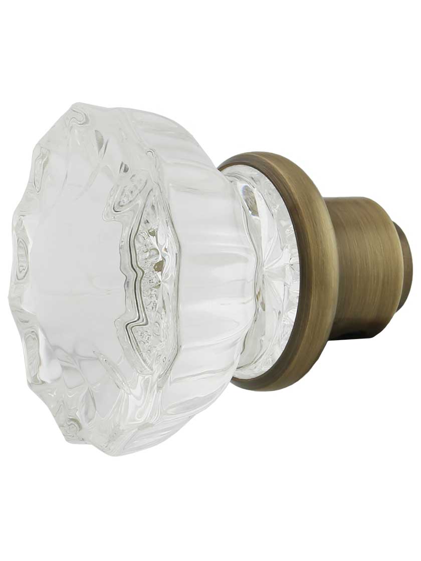Pair of Lead Free Fluted Crystal Door Knobs in Antique-By-Hand