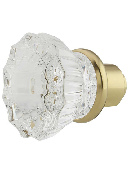 Pair of Lead Free Fluted Crystal Door Knobs With Solid Brass Base