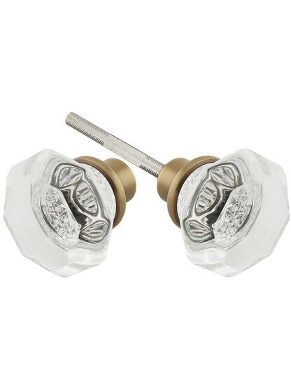 Pair of Lead Free Octagonal Crystal Door Knobs in Antique-By-Hand.