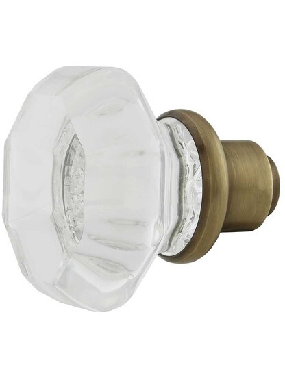Alternate View 2 of Pair of Lead Free Octagonal Crystal Door Knobs in Antique-By-Hand.