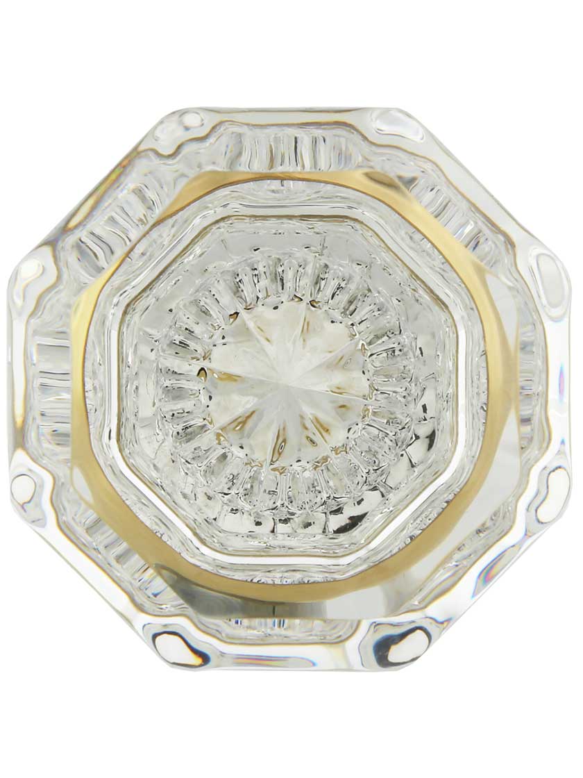 Pair of Lead Free Octagonal Crystal Door Knobs With Solid Brass Base