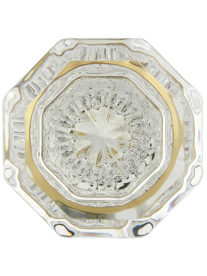 Alternate View of Pair of Octagonal Crystal Door Knobs With Solid Brass Base.