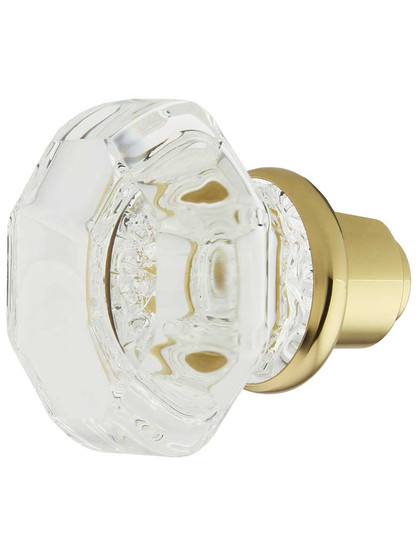 Alternate View 2 of Pair of Lead Free Octagonal Crystal Door Knobs With Solid Brass Base.