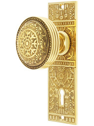 Solid Brass Windsor Pattern Mortise Lock Set with Matching Knobs in Un-Lacquered Brass