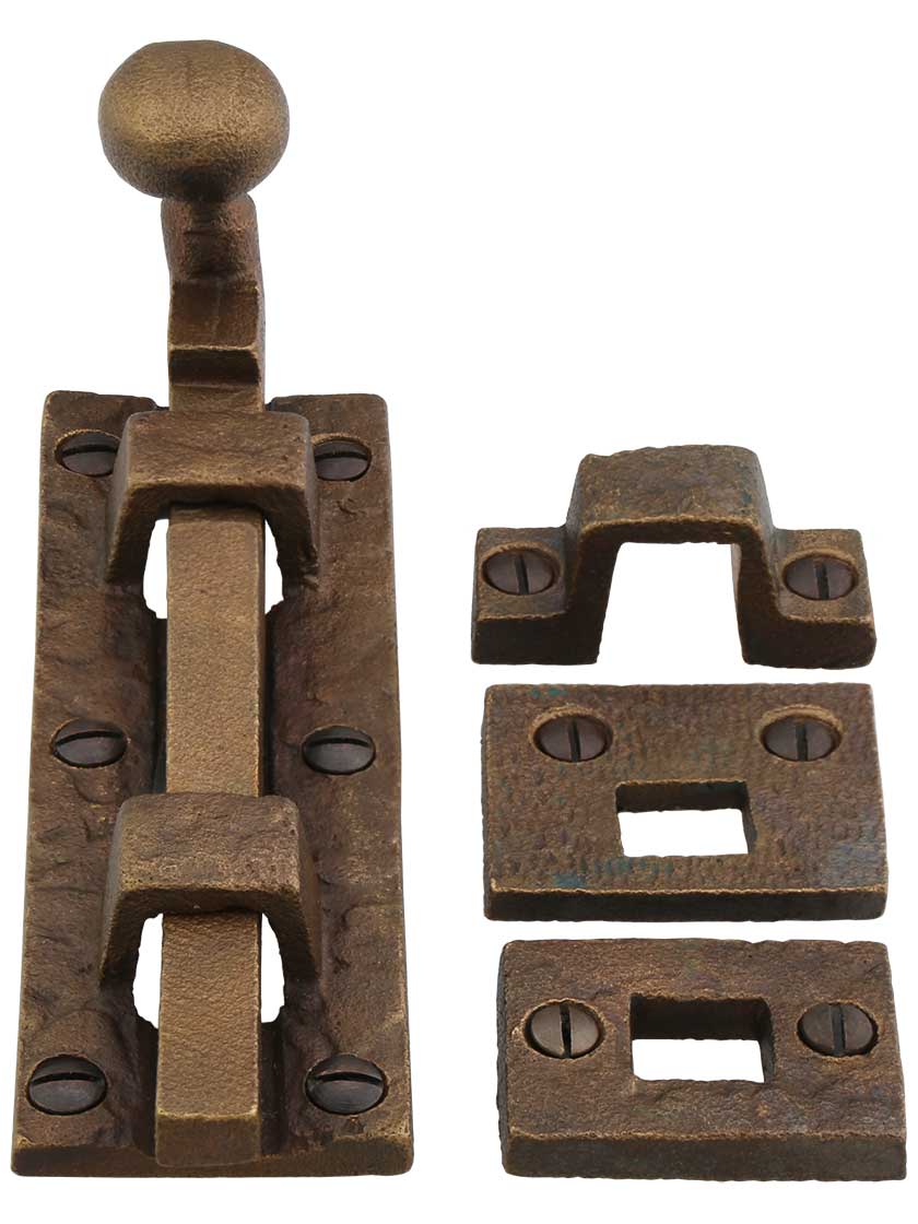Cast Bronze Door Bolt With Curled Handle in Weathered Bronze House of
