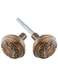 Pair of Solid-Brass Art Nouveau Door Knobs in Antique-By-Hand.