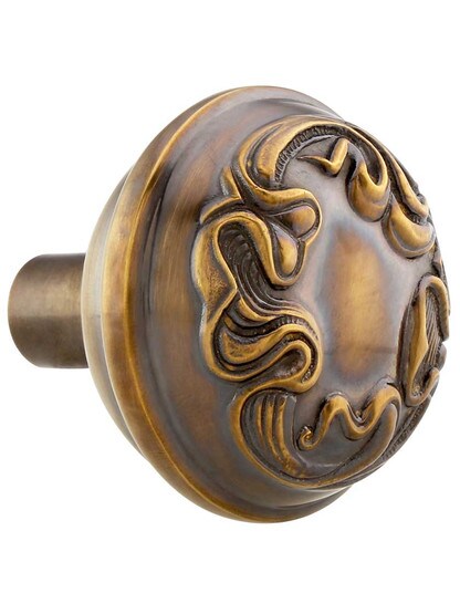 Alternate View 2 of Pair of Solid-Brass Art Nouveau Door Knobs in Antique-By-Hand.