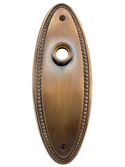 Solid-Brass Beaded Oval Door Plate in Antique-By-Hand.