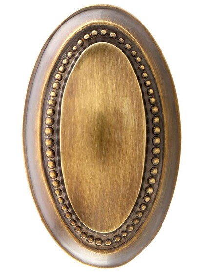 Alternate View of Pair of Solid-Brass Beaded Oval Door Knobs in Antique-By-Hand.
