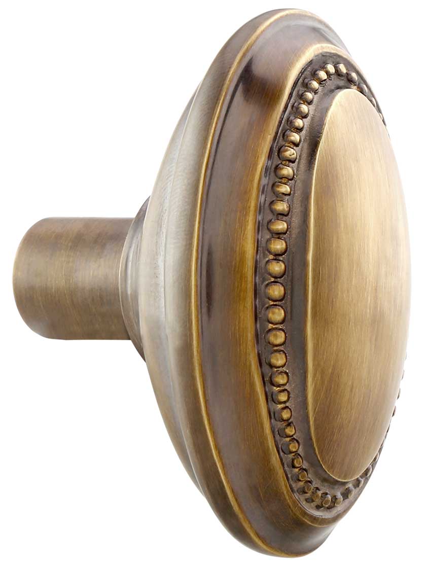 Alternate View 2 of Pair of Solid-Brass Beaded Oval Door Knobs in Antique-By-Hand.