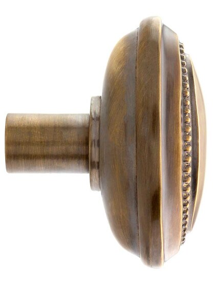 Alternate View 3 of Pair of Solid-Brass Beaded Oval Door Knobs in Antique-By-Hand.