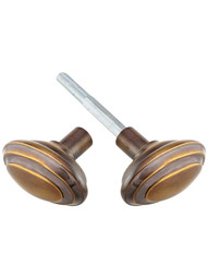 Pair of Solid-Brass Colonial Oval Door Knobs in Antique-By-Hand.