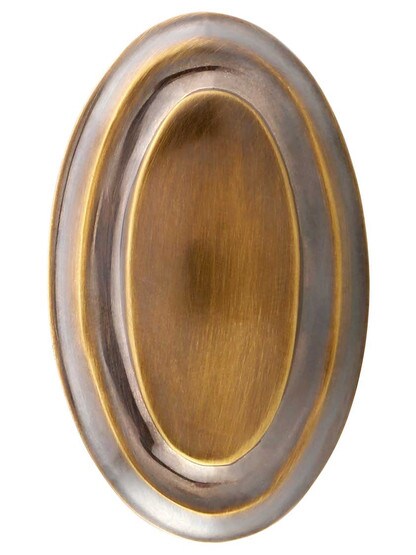 Alternate View of Pair of Solid-Brass Colonial Oval Door Knobs in Antique-By-Hand.