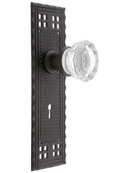 Arts and Crafts Mortise Lock Set With Fluted Glass Door Knobs.