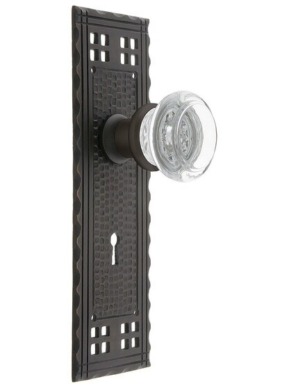 Arts and Crafts Mortise Lock Set With Round Glass Door Knobs.