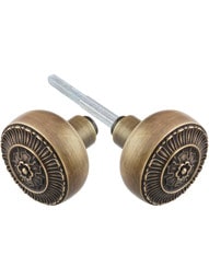 Pair of Cast-Brass Pisano Door Knobs in Antique-By-Hand.